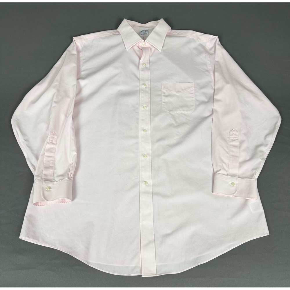 Brooks Brothers Dress Shirt Mens 17.5 34 Pink Regent Non-Iron Supima Cotton